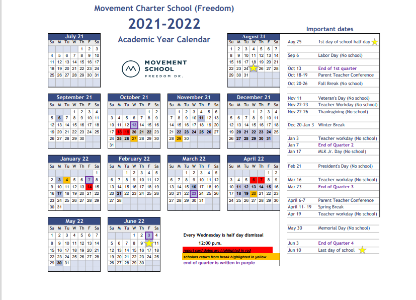 Calendar 2021/22 Freedom Movement School
